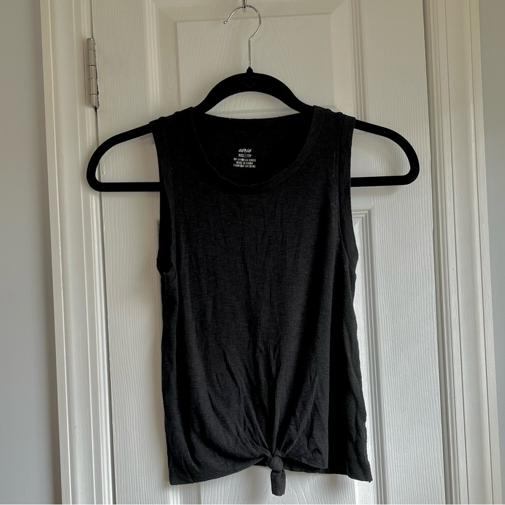 Aerie Black Ribbed Knotted Tank Top